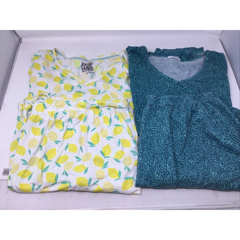 Lot Of 2 Women's XXXL Pajama Sets Muk Luk Lemons Green Shorts Capris